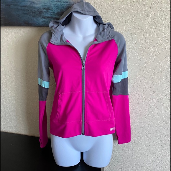 Hoodie Jacket Front Zip Gray Pink Women's - Picture 13 of 16